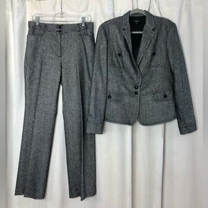 Talbots Wool Blend Pants Suit Gray Salt Pepper Micro Tweed Blazer 12 Pants 8 Set